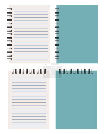 bloc-notes vectoriel fermé et bloc-notes ouvert isolé sur fond blanc. conception plate des icônes de cahier. carnets scolaires horizontaux et verticaux eps10
