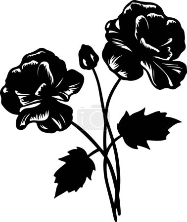 Téléchargez les illustrations : Illustration vectorielle Begonia Flower Silhouette fond blanc - en licence libre de droit