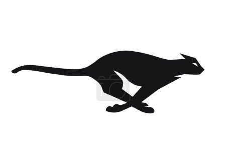 Téléchargez les illustrations : Silhouette noire stylisée de guépard courant. Illustration vectorielle de chat montrant la vitesse. Animal isolé sur transparent comme logo, mascotte, icône ou tatouage - en licence libre de droit