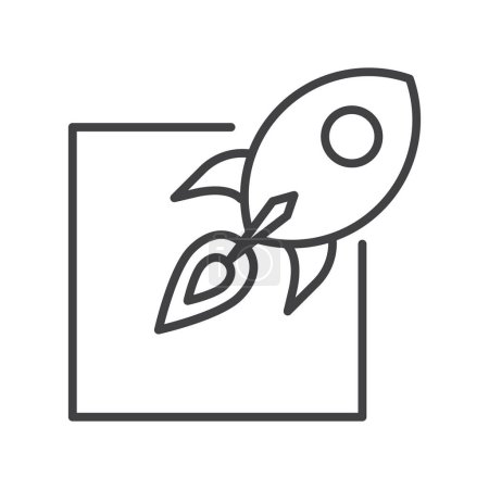 Téléchargez les illustrations : Lancement du vaisseau spatial fusée de la boîte carrée, espace, expédition rapide, logo de livraison vectoriel ligne icône d'art. - en licence libre de droit