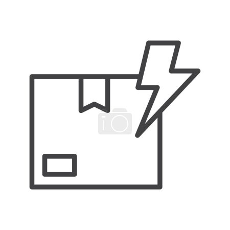 Icono de vector de caja de entrega con relámpago, envío rápido, envío directo, energía, línea de arte icono plano