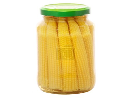 Photo for Jar of canned baby corn isolated on white - Royalty Free Image