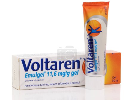 Photo for BUCHAREST, ROMANIA  AUGUST 1, 2019. Voltaren Emulgel made by Novartis. Voltaren Emulgel is a topical anti-inflammatory gel - Royalty Free Image