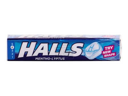 Photo for BUCHAREST, ROMANIA - APRIL 5, 2019. Halls Mentho-Lyptus. Halls is the brand of a popular mentholated cough drop - Royalty Free Image