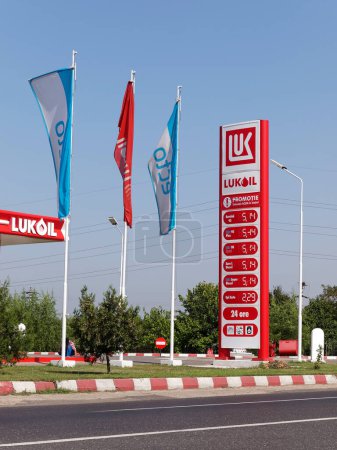 Photo for BUZAU, ROMANIA - SEPTEMBER 22, 2019. Lukoil gas station prices. - Royalty Free Image