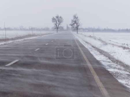 Road under the blizzard, snowstorm