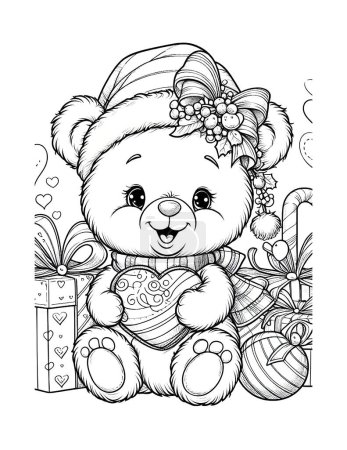 Photo for Coloring page for Valentine's Day. Little bear holding a heart - Royalty Free Image