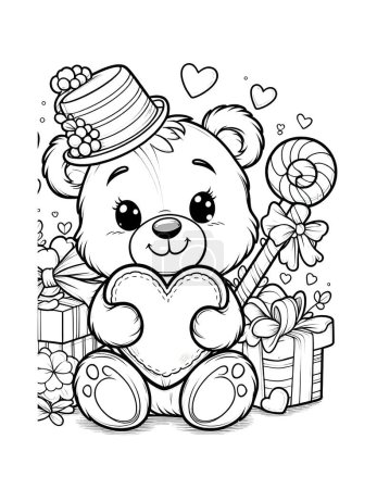Photo for Cute little bear with a valentine. Coloring for children - Royalty Free Image