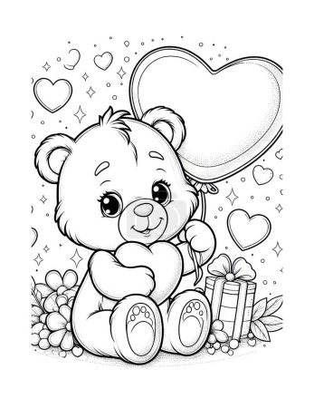 Photo for Coloring page for Valentine's Day. Little bear holding a heart - Royalty Free Image