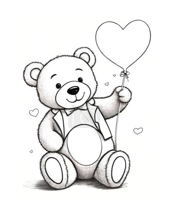Photo for Beautiful valentine's day coloring page with little bear - Royalty Free Image