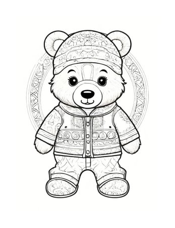 Photo for Beautiful valentine's day coloring page with little bear - Royalty Free Image