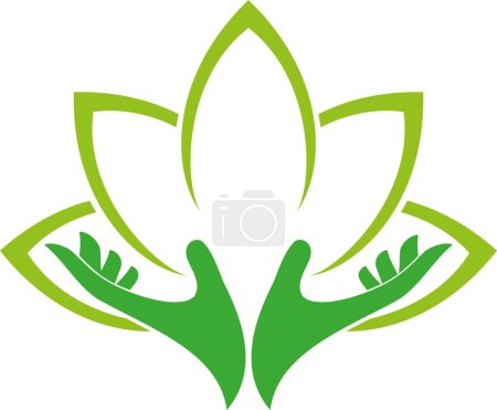 Illustration for Two hands, leaves, naturopath, gardener, logo - Royalty Free Image