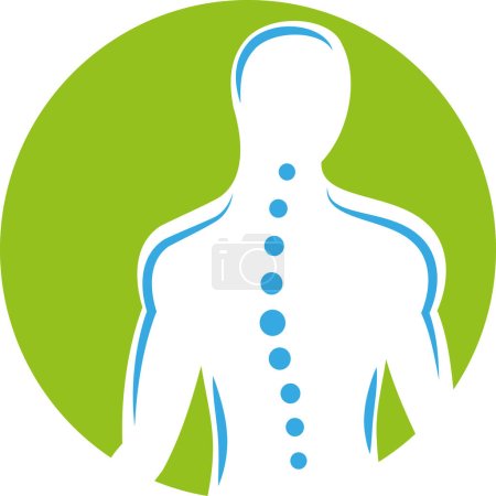 Ilustración de Persona, columna vertebral, quiropráctico, ortopedia, fisioterapia, masaje, logotipo - Imagen libre de derechos