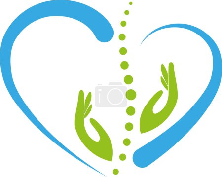 Herz, Hände und Wirbelsäule, Chiropraktiker, Orthopädie, Massage, Logo, Hintergrund
