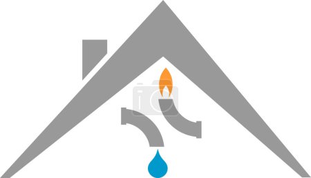 Ilustración de Casa, solar, herramientas, gotas de agua y llama, conserje y fontanero logotipo - Imagen libre de derechos
