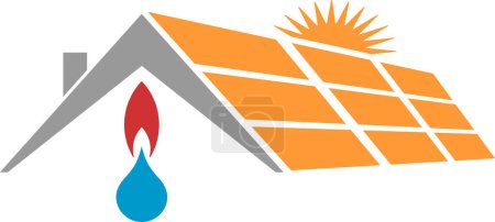 Photo for House, solar, water drops and flame, environment and energy logo - Royalty Free Image