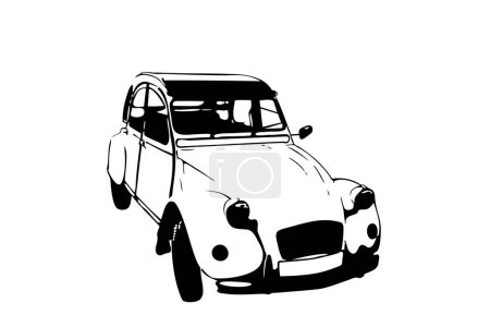 Illustration for Old timer car in draft mode. Illustration of the vintage car in black and white illustration as sketch model. Slow street ride in a rustic car. Vector format graphic of well preserved old vehicle on white background. - Royalty Free Image