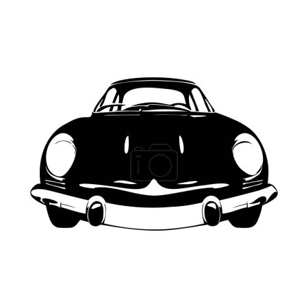 Old timer car in draft mode. Illustration of the vintage car in black and white illustration as sketch model. Slow street ride in a rustic car. Vector format graphic of well preserved old vehicle on white background.