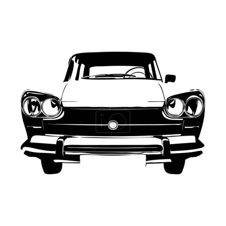 Illustration for Old timer car in draft mode. Illustration of the vintage car in black and white illustration as sketch model. Slow street ride in a rustic car. Vector format graphic of well preserved old vehicle on white background. - Royalty Free Image