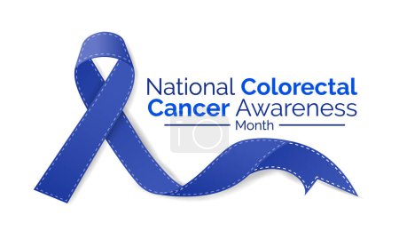 Photo for Colorectal Cancer awareness month is March. Banner, poster, card, background design with blue ribbon and text. Vector illustration. - Royalty Free Image