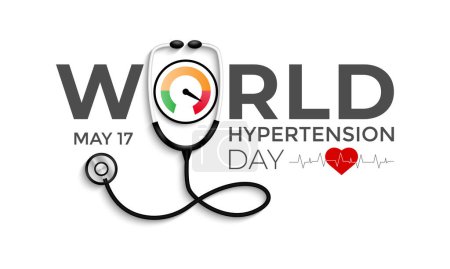 Illustration for Vector illustration on the theme of World Hypertension day observed on every year May 17. Hypertension show High blood pressure . Banner poster, flyer and background design. - Royalty Free Image