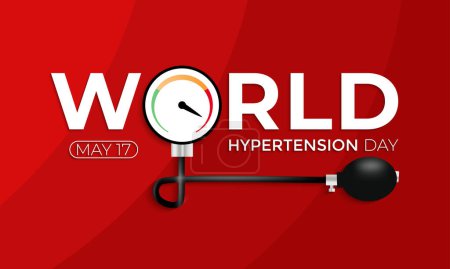 Illustration for Vector illustration on the theme of World Hypertension day observed on every year May 17. Hypertension show High blood pressure . Banner poster, flyer and background design. - Royalty Free Image