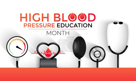 Le Mois national de l'éducation sur l'hypertension artérielle est observé chaque année en mai. Affiche de bannière, flyer et fond design. Illustration vectorielle