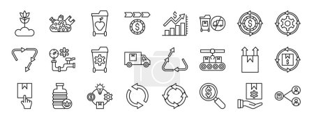 set of 24 outline web economy icons such as ecode, landfill, food waste, , sales, ban, circular economy vector icons for report, presentation, diagram, web design, mobile app