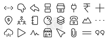 Photo for Set of 24 outline web ui essential color icons such as pagination, point down, replay, page, printer, plug, rupee vector icons for report, presentation, diagram, web design, mobile app - Royalty Free Image