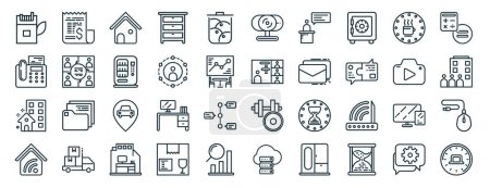 set of 40 outline web work icons such as invoice, fax hine, work from home, smart house, camera, calculator, web cam icons for report, presentation, diagram, web design, mobile app