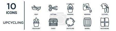 Upcycling Outline Icon Set wie dünne Linie Boot, hängen, Kleidung, Brust, Lauf, Patchwork, saftige Symbole für Bericht, Präsentation, Diagramm, Webdesign