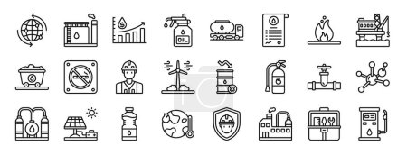 set of 24 outline web oil industry icons such as worldwide, refinery, oil price, oiler, oil truck, contract, flame vector icons for report, presentation, diagram, web design, mobile app