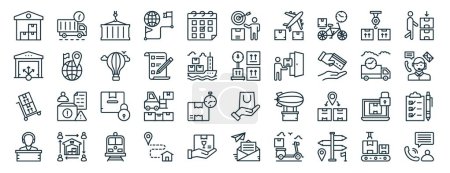 set of 40 outline web logistics icons such as express delivery, warehouse management, hand truck, customer support, express delivery, porter, destination icons for report, presentation, diagram, web
