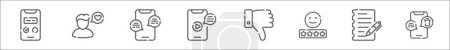 Ilustración de Esquema conjunto de iconos de línea de retroalimentación. iconos vectoriales lineales como votar, cliente, comentario, vivir, disgusto, smaile, escribir, eliminar - Imagen libre de derechos