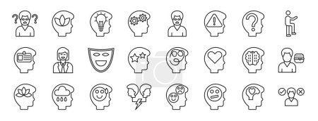 set of 24 outline web emotional intelligence icons such as confused, calm, interested, managing, bored, cautious, concerned vector icons for report, presentation, diagram, web design, mobile app