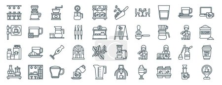 set of 40 outline web coffee shop and cafe icons such as cold brew, , milk, syrup, barista, laptop, scoop icons for report, presentation, diagram, web design, mobile app