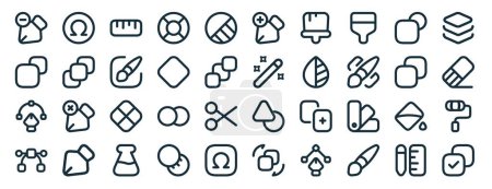 set of 40 outline web design outline icon icons such as omega, shapes, pen tool, bezier, copy, layer, add icons for report, presentation, diagram, web design, mobile app