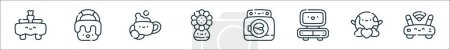 outline set of home and living line icons. linear vector icons such as dining table, paint, breakfast, vase, washing hine, tv table, coexistence, wireless router