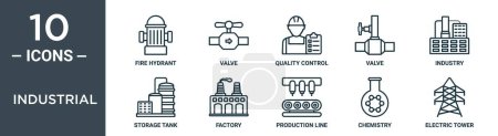 industrial outline icon set includes thin line fire hydrant, valve, quality control, valve, industry, storage tank, factory icons for report, presentation, diagram, web design