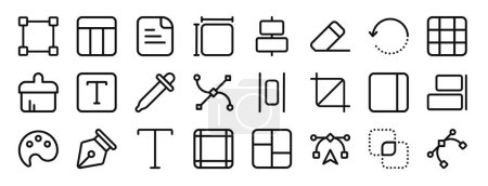 set of 24 outline web design icons such as transform, table, document, format size, align center, eraser tool, rotate arrow vector icons for report, presentation, diagram, web design, mobile app