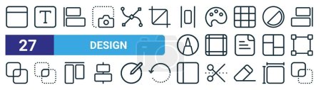 set of 27 outline web design icons such as layout, text box, align left, palette, margin, intersect, layout, exclude vector thin line icons for web design, mobile app.