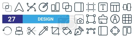 set of 27 outline web design icons such as intersect, cursor, anchor point, artboard, transform, align center, pen, align vector thin line icons for web design, mobile app.