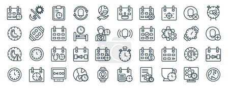 set of 40 outline web date and time icons such as day and night, loop, alert, minutes, wristwatch, alarm clock, birthday date icons for report, presentation, diagram, web design, mobile app