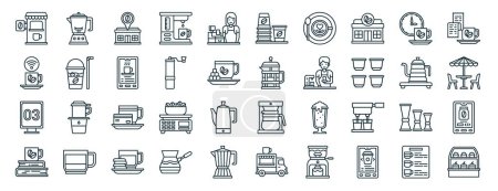 set of 40 outline web coffee shop and cafe icons such as blender, wifi, number, books, kettle, receipt, coffee cup icons for report, presentation, diagram, web design, mobile app