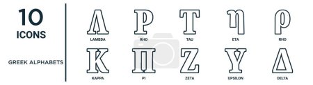 Téléchargez les illustrations : Alphabets grecs ensemble d'icônes de contour telles que lambda ligne mince, tau, rho, pi, upsilon, delta, icônes kappa pour rapport, présentation, diagramme, conception web - en licence libre de droit