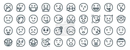 Illustration for Set of 40 outline web smiley icons such as thinking, sad, laugh, happy, angry, shh, angry icons for report, presentation, diagram, web design, mobile app - Royalty Free Image