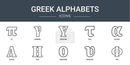 Ilustración de Conjunto de 10 contorno web griego alfabetos iconos como pi, gamma, upsilon, tau, alfa, alfa, eta vector iconos para el informe, presentación, diagrama, diseño web, aplicación móvil - Imagen libre de derechos