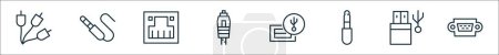 Ilustración de Esquema conjunto de iconos de línea de cable. iconos de vectores lineales, tales como cable RCA, aux, Ethernet, conector, concentrador USB, conector de audio, usb, vga - Imagen libre de derechos