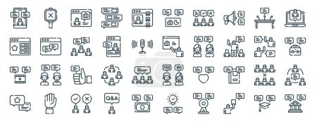 Illustration for Set of 40 outline web discussion icons such as disagree, forum, discussion, discussion, conversation, icons for report, presentation, diagram, web design, mobile app - Royalty Free Image