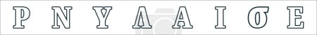 Téléchargez les illustrations : Aperçu ensemble d'icônes de ligne alphabets grecs. icônes vectorielles linéaires telles que rho, nu, upsilon, lambda, alpha, iota, sigma, epsilon - en licence libre de droit